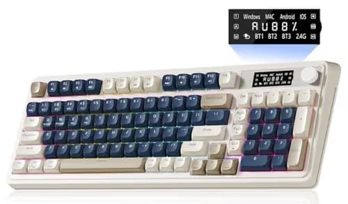 AULA S99 Pro Wireless Keyboard, Gaming Keyboards Media Knob Custom RGB Backlit, 3-Modes BT/2.4G/USB-C Membrane Cute Creamy Keyboard for Windows/MAC/PC Gamer - Blue White main image
