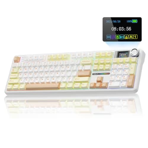 AULA F108 PRO - Wireless Mechanical Keyboard with Screen&Knob,Hot Swappable Gaming Keyboard with 8000mAh Battery,Pre-lubed Switches,RGB Backlit,PBT Keycaps Creamy Sounding Computer Keyboards,104 Keys image