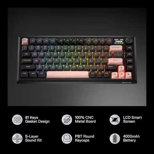 Redragon K720 Wireless CNC Gasket Gaming Keyboard w/Hype Screen & Knob, 81 Keys Mechanical Keyboard, Smart 1.14’’ TFT Info Display, 5-Layer Noise Dampening, Custom Linear Switch, Dawn Sakura Color image