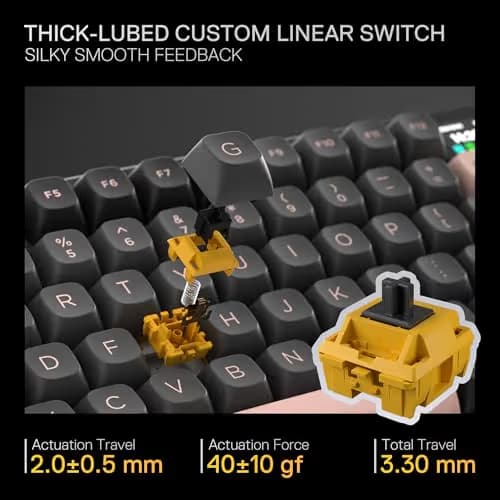 Redragon K720 Wireless CNC Gasket Gaming Keyboard w/Hype Screen & Knob, 81 Keys Mechanical Keyboard, Smart 1.14’’ TFT Info Display, 5-Layer Noise Dampening, Custom Linear Switch, Dawn Sakura Color image