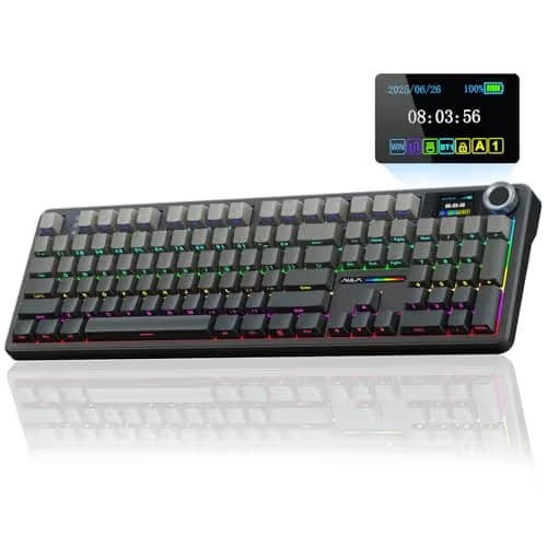 AULA F108 PRO - Wireless Mechanical Keyboard with Screen & Knob,Full Size Keyboard with 8000mAh Battery,Pre-lubed Switches,Side Printed PBT Keycaps,RGB Backlit Hot Swappable Custom Gaming Keyboards main image