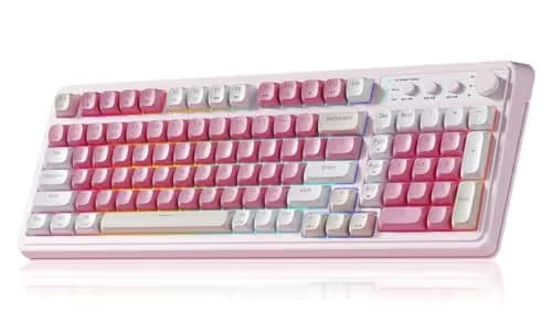 AULA S99 Tri-Mode (2.4G/BT/Wired) Programmable Full Size Membrane Gaming Keyboard Pink image