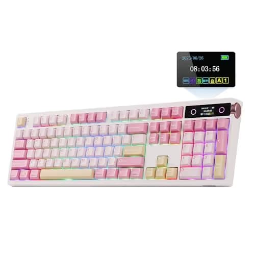 EPOMAKER TH108 PRO Full Size Mechanical Keyboard with Screen & Knob, Wireless Gaming Keyboard with 10000mAh, Creamy Gasket, Hot Swap, Custom Driver, RGB Backlight, NKRO (Pink, Creamy Jade) image