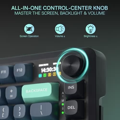 Redragon K724 PRO Wireless Gasket Gaming Keyboard w/Hype Screen & Knob, 81-Key Mechanical Keyboard, Easy-Control 1.14’’ TFT Info Display, 5-Layer Noise Dampening, Custom Linear Switch, Dark Jade Color image