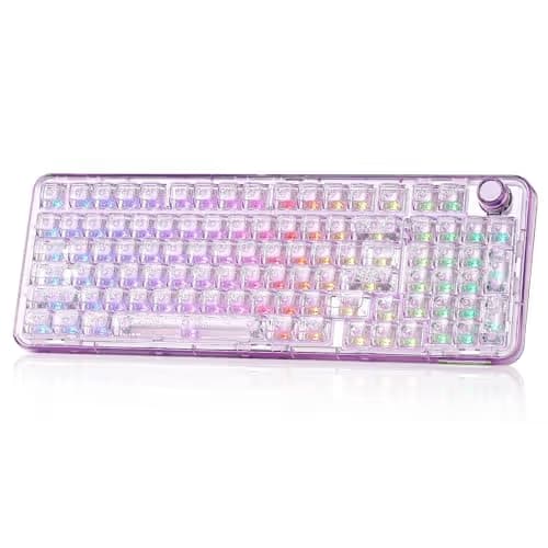 YUNZII X98 QMK/VIA Wireless Mechanical Gaming Keyboard with Knob,Tri-Mode BT5.0/USB-C/2.4GHz Hot Swappable Keyboard,Pre-lubed Switches Gasket Mount RGB Backlit for Wins/Mac (Purple, Snow Switch) main image