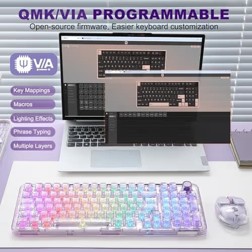 YUNZII X98 QMK/VIA Wireless Mechanical Gaming Keyboard with Knob,Tri-Mode BT5.0/USB-C/2.4GHz Hot Swappable Keyboard,Pre-lubed Switches Gasket Mount RGB Backlit for Wins/Mac (Purple, Snow Switch) image