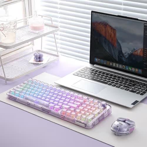 YUNZII X98 QMK/VIA Wireless Mechanical Gaming Keyboard with Knob,Tri-Mode BT5.0/USB-C/2.4GHz Hot Swappable Keyboard,Pre-lubed Switches Gasket Mount RGB Backlit for Wins/Mac (Purple, Snow Switch) image