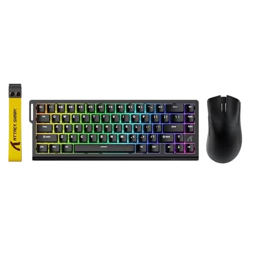 ATTACK SHARK X68 HE Wired Rapid Trigger Mechanical Gaming Keyboard and R1 Mouse Combo with Adjustable Actuation,Coiled Cable,USB C/2.4Ghz Wireless/BT Ultralight 18K DPI Mice for Esport Gamer(Black) image