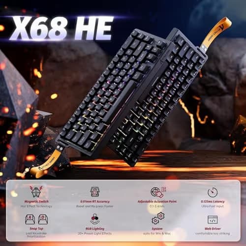 ATTACK SHARK X68 HE Wired Rapid Trigger Mechanical Gaming Keyboard and R1 Mouse Combo with Adjustable Actuation,Coiled Cable,USB C/2.4Ghz Wireless/BT Ultralight 18K DPI Mice for Esport Gamer(Black) image