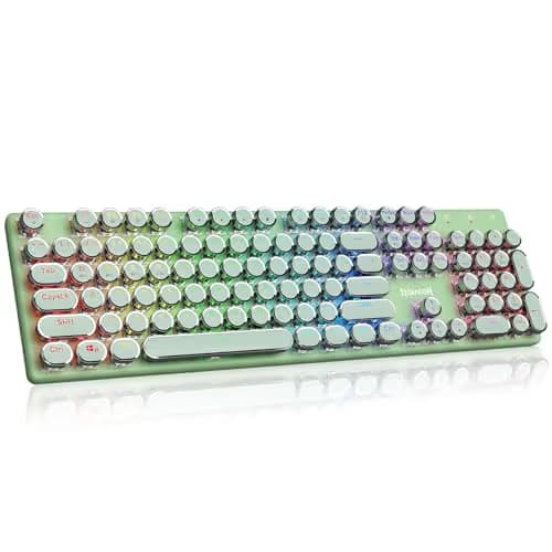 Redragon K710 Wireless Typewriter Mechanical Gaming Keyboard, Bluetooth/2.4Ghz/Wired, RGB Led Backlit, Blue Switch - Clicky, Rechargeable, Solid Metal Panel, Round Keycaps, Green main image