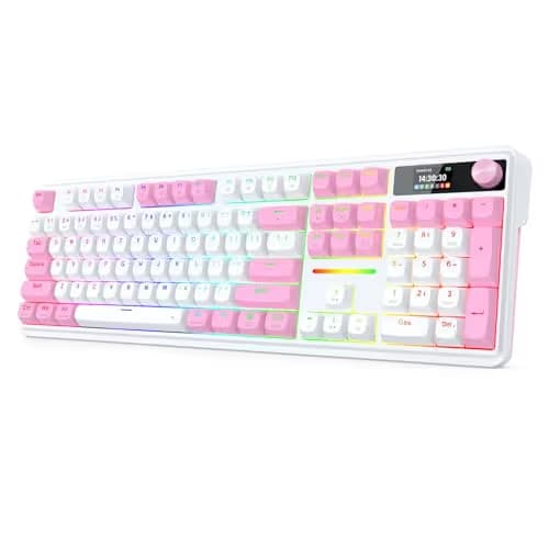 Redragon K762 Wireless Gasket Gaming Keyboard w/Hype Screen & Knob, 104 Keys Mechanical Keyboard, Easy-Control 1.14’’ TFT Info Display, 5-Layer Noise Dampening, Round PBT Keycaps, Custom Linear Switch main image
