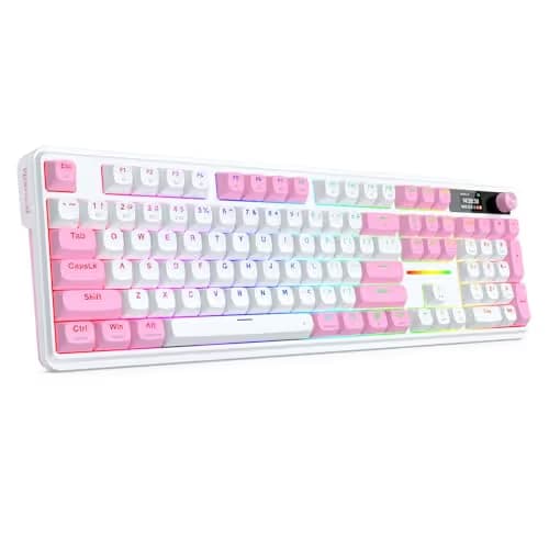 Redragon K762 Wireless Gasket Gaming Keyboard w/Hype Screen & Knob, 104 Keys Mechanical Keyboard, Easy-Control 1.14’’ TFT Info Display, 5-Layer Noise Dampening, Round PBT Keycaps, Custom Linear Switch image