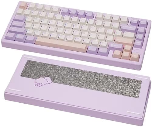 KEEBMONKEY WOBKEY Rainy 75 CNC Aluminum HMX/JWK/Cocoa Switches Triple-Mode Connectivity Mechanical Keyboard with Superior Acoustics, RGB/FR4/Silver SUS304/7000mAh/Cocoa Switch (Pro - Purple) image