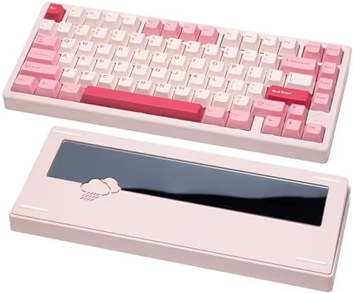 KEEBMONKEY WOBKEY Rainy 75 CNC Aluminum HMX/JWK/Cocoa Switches Triple-Mode Connectivity Mechanical Keyboard with Superior Acoustics, RGB/PP/Mirrored Glass/3500mAh/Violet Switch (Standard - Pink) image