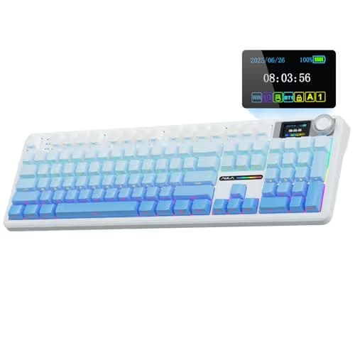 AULA F108 PRO - Wireless Mechanical Keyboard with Screen&Knob,Hot Swappable Gaming Keyboard with 8000mAh Battery,Pre-lubed Switches,RGB Backlit,PBT Keycaps Creamy Sounding Computer Keyboards,104 Keys image