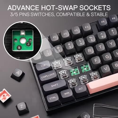 Redragon K556 SE Wired Gaming Keyboard, 104 Keys Hot-Swap Mechanical Keyboard w/Original Aluminum Base, Upgraded Socket, Noise Dampening Kit, PBT Keycaps & Custom Linear Switch, Dawn Sakura Color image