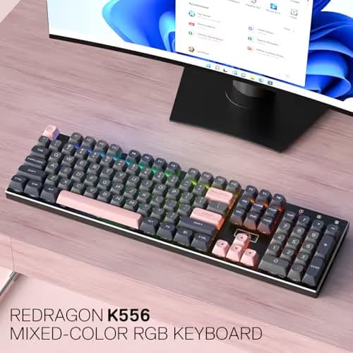 Redragon K556 SE Wired Gaming Keyboard, 104 Keys Hot-Swap Mechanical Keyboard w/Original Aluminum Base, Upgraded Socket, Noise Dampening Kit, PBT Keycaps & Custom Linear Switch, Dawn Sakura Color image