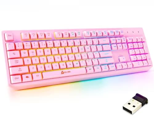 KLIM Chroma Pink Wireless Keyboard – RGB Backlit, Rechargeable Battery, Wireless Keyboard with Water-Resistant Durable Design, Compatible with PC, Mac, PS4, PS5 main image