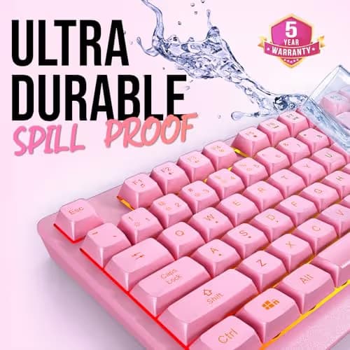 KLIM Chroma Pink Wireless Keyboard – RGB Backlit, Rechargeable Battery, Wireless Keyboard with Water-Resistant Durable Design, Compatible with PC, Mac, PS4, PS5 image