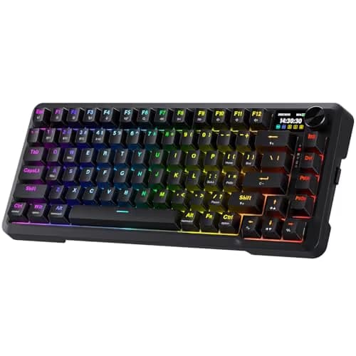 Redragon K724 PRO Wireless Gasket Gaming Keyboard w/Hype Screen & Knob, 81-Key Mechanical Keyboard, Easy-Control 1.14’’ TFT Info Display, 5-Layer Noise Dampening, Custom Linear Switch image