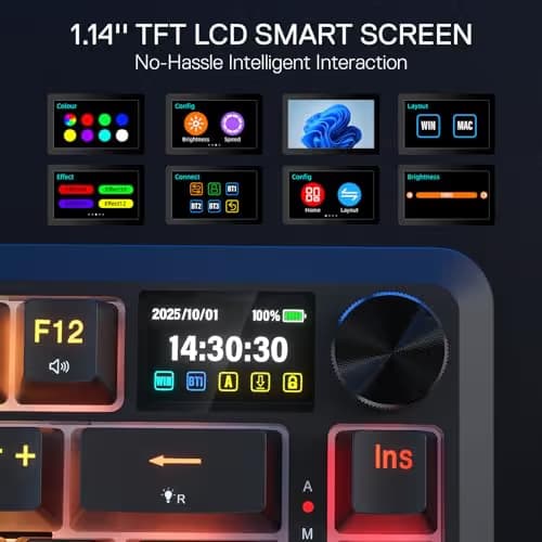 Redragon K724 PRO Wireless Gasket Gaming Keyboard w/Hype Screen & Knob, 81-Key Mechanical Keyboard, Easy-Control 1.14’’ TFT Info Display, 5-Layer Noise Dampening, Custom Linear Switch image