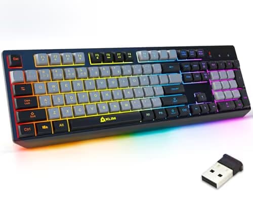 KLIM Chroma Wireless Keyboard – RGB Backlit Gaming, Rechargeable Battery, PC Keyboard, Durable & Water-Resistant, Compatible with PS4, PS5 & Mac - Black image