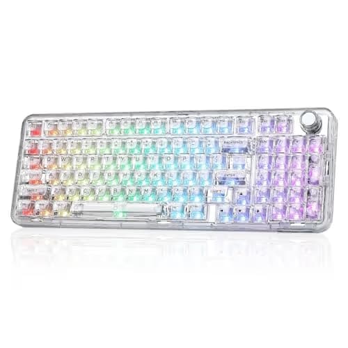 YUNZII X98 QMK/VIA Wireless Mechanical Gaming Keyboard with Knob,Tri-Mode BT5.0/USB-C/2.4GHz Hot Swappable Keyboard,Pre-lubed Switches Gasket Mount RGB Backlit for Wins/Mac (White, Snow Switch) main image