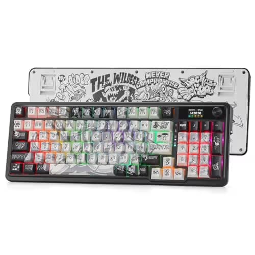 Redragon K719 PRO Wireless Gasket Gaming Keyboard w/Hype Screen & Knob, 95 Keys Mechanical Keyboard, Easy-Control 1.14’’ TFT Info Display, 5-Layer Noise Dampening, Street Graffiti Dye-Sub PBT Keycaps main image