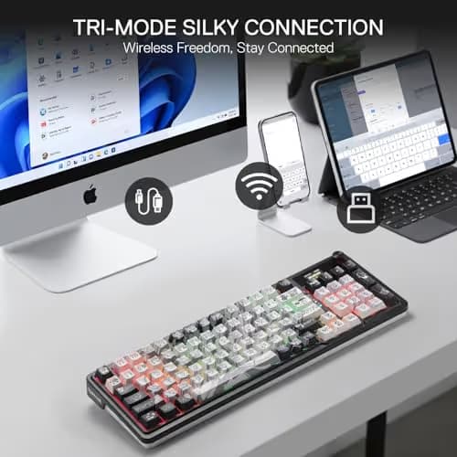 Redragon K719 PRO Wireless Gasket Gaming Keyboard w/Hype Screen & Knob, 95 Keys Mechanical Keyboard, Easy-Control 1.14’’ TFT Info Display, 5-Layer Noise Dampening, Street Graffiti Dye-Sub PBT Keycaps image