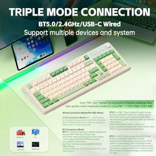 AULA S99 Tri-Mode (2.4G/BT/Wired) Programmable Full Size Membrane Gaming Keyboard Green & Beige image