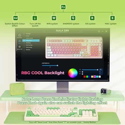 AULA S99 Tri-Mode (2.4G/BT/Wired) Programmable Full Size Membrane Gaming Keyboard Green & Beige image