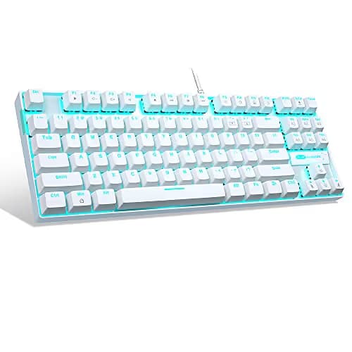 MageGee Mechanical Gaming Keyboard with Blue Switch, Compact 87 Keys Wired Computer Keyboard for Windows Laptop PC Gamer, LED Ice Blue Backlit, White main image