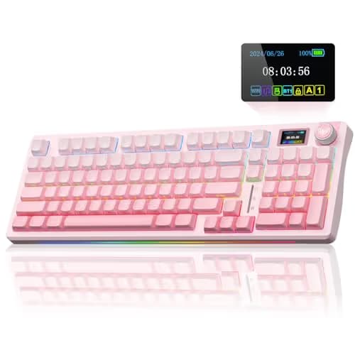 AULA S98 Pro Wireless Mechanical Keyboard with Screen & Knob,2.4GHz/USB-C/BT5.0 Hot Swappable Pink Creamy Keyboard,Pre-lubed Linear Switches,Side Printed PBT Keycaps,RGB Backlit Gaming Keyboards image