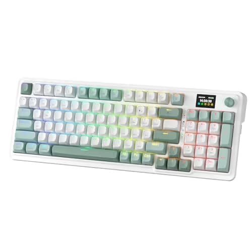 Redragon K719 Wireless Gasket Gaming Keyboard w/Hype Screen & Knob, 95 Keys Mechanical Keyboard, Easy-Control 1.14’’ TFT Info Display, 5-Layer Noise Dampening, Custom Linear Switch, Jade Cloud Color main image