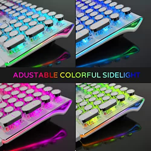 RK ROYAL KLUDGE S108 Typewriter Mechanical Keyboard, Full RGB Gaming Keyboard, Wired PC Game Keyboards with Detachable Wrist Rest and Number Pad, Retro Round Keycaps, Brown Switch White image