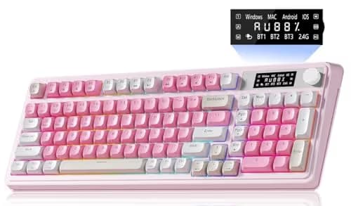 AULA S99pro Wireless Gaming Keyboard, Tri-Mode Computer Keyboard with Number Pad, RGB Backlit Media Knob Programmable Creamy Keyboard - Pink main image