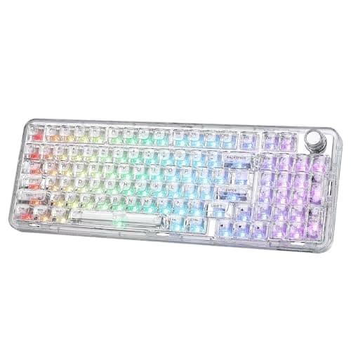 YUNZII X98 QMK/VIA Wireless Mechanical Gaming Keyboard with Knob,Tri-Mode BT5.0/USB-C/2.4GHz Hot Swappable Keyboard,Pre-lubed Switches Gasket Mount RGB Backlit for Wins/Mac (White, Crystal Switch) main image