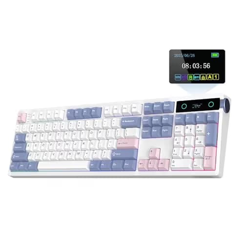 EPOMAKER TH108 PRO Full Size Mechanical Keyboard with Screen & Knob, Wireless Gaming Keyboard with 10000mAh, Creamy Gasket, Hot Swap, Custom Driver, RGB Backlight (White, Sea Salt Silent) main image