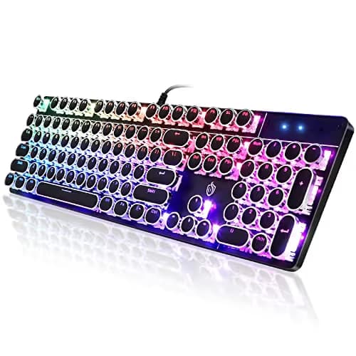 YSCP Typewriter Style Mechanical Gaming Keyboard RGB Backlit Wired with Blue Switch Retro Round Keycap 104 Keys Keyboard (R-Black) image