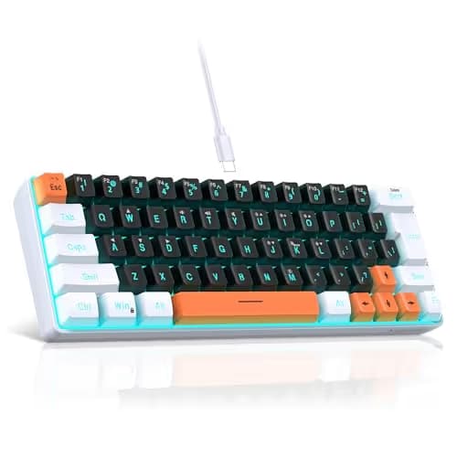 Snpurdiri 60 Percent Wired Gaming Keyboard, 63 Keys RGB Backlit Small Gaming Keyboard for PC, Gamer, Typist, Travel, Easy to Carry on Business Trip(Black-White-Orange) image