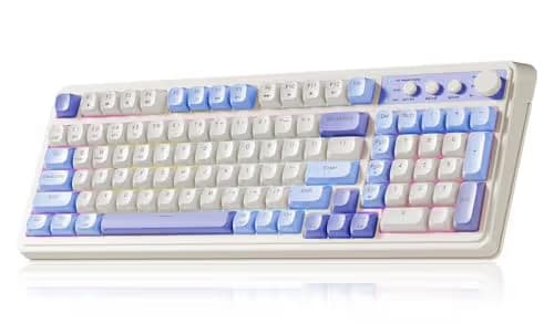 AULA S99 Tri-Mode (2.4G/BT/Wired) Programmable Full Size Membrane Gaming Keyboard Purple Beige main image