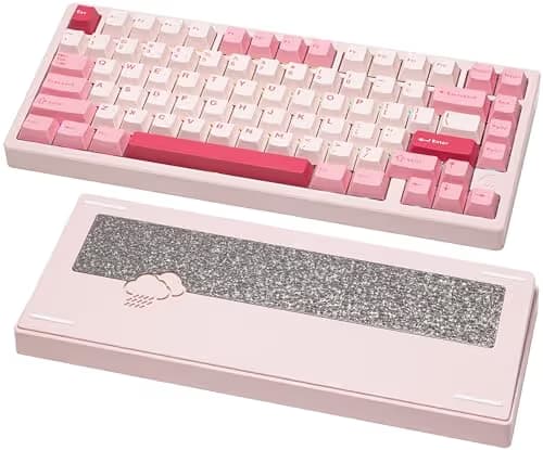 KEEBMONKEY WOBKEY Rainy 75 CNC Aluminum HMX/JWK/Cocoa Switches Triple-Mode Connectivity Mechanical Keyboard with Superior Acoustics, RGB/FR4/Silver SUS304/7000mAh/Cocoa Switch (Pro - Pink) image