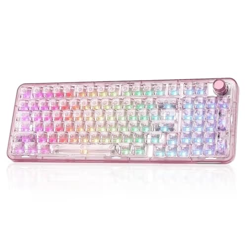 YUNZII X98 QMK/VIA Wireless Mechanical Gaming Keyboard with Knob,Tri-Mode BT5.0/USB-C/2.4GHz Hot Swappable Keyboard,Pre-lubed Switches Gasket Mount RGB Backlit for Wins/Mac (Pink, Snow Switch) image