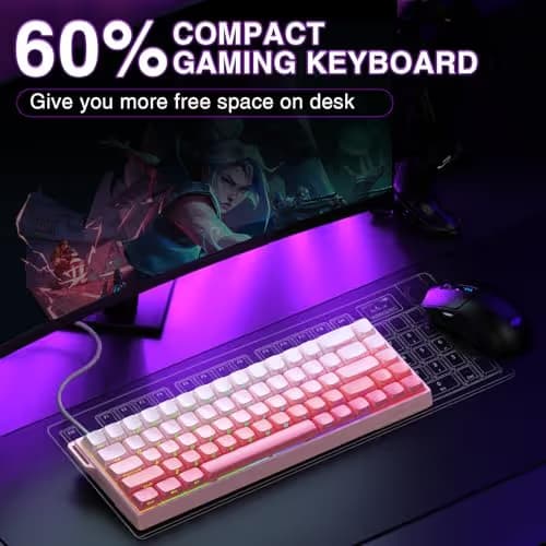 AULA WIN68HE Wired Magnetic Keyboard Pink — Gray Wood Magnetic Switch image