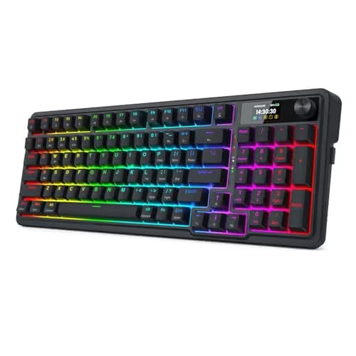 Redragon K719 Wireless Gasket Gaming Keyboard w/Hype Screen & Knob, 95 Keys Mechanical Keyboard, Easy-Control 1.14’’ TFT Info Display, 5-Layer Noise Dampening, Custom Linear Switch, Essential Black image