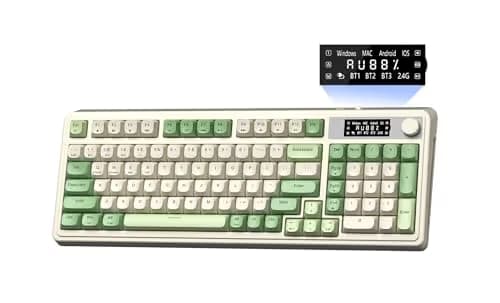 AULA S99 Pro Wireless Keyboard, Display Screen & Media Knob, Tri-Mode Bluetooth/2.4G/USB-C RGB Creamy Gaming Keyboard with Number Pad Macro Keys, Custom Computer Keyboards for Laptop PC Gamer - Green image