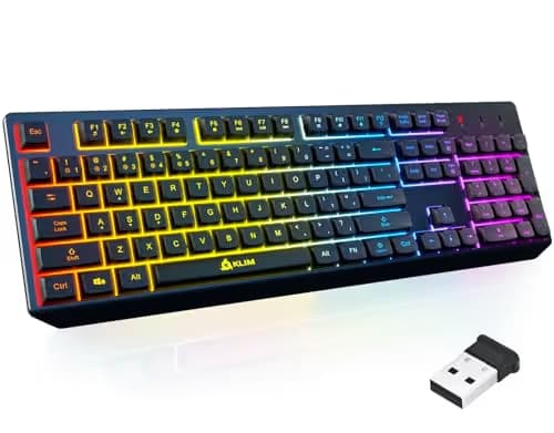 KLIM Chroma Wireless Keyboard – RGB Backlit Gaming, Rechargeable Battery, PC Keyboard, Durable & Water-Resistant, Compatible with PS4, PS5 & Mac - Black image
