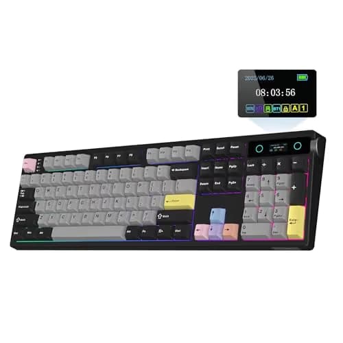 EPOMAKER TH108 PRO Full Size Mechanical Keyboard with Screen & Knob, Wireless Gaming Keyboard with 10000mAh, Creamy Gasket, Hot Swap, Custom Driver, RGB Backlight (Black, Creamy Jade) main image