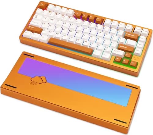 KEEBMONKEY WOBKEY Rainy 75 Aluminum HMX/JWK Switches Mechanical Keyboard with Superior Acoustics, Wired, BT, 2.4G Wireless Connectivity (Pro Orange(Mirrored Glass Weight)) main image