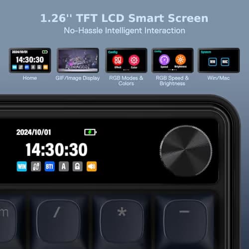 Redragon K761 Wireless Gasket Gaming Keyboard w/Hype Screen & Knob, 104 Keys Mechanical Keyboard, Easy-Control 1.26’ TFT Info Display, 5-Layer Noise Dampening, Custom Linear Switch, Abyssal Blue image